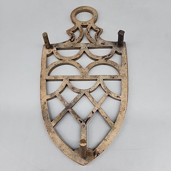 Vintage Cast Iron Footed Metal Trivet Gold Paint-Flat Iron Open Work Design 9" - Picture 2 of 3